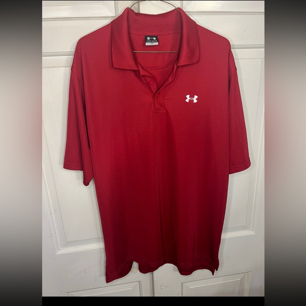 Under Armour Polo Shirt Mens Large Red HeatGear Casual Golf Performance